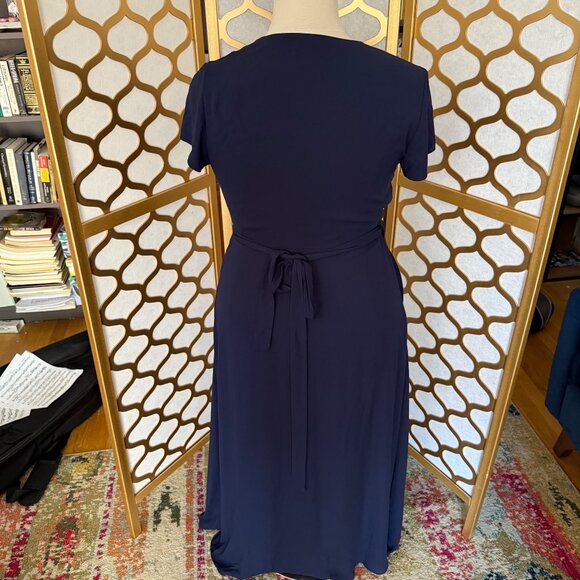 Babaton Size L Navy Blue Lexia Short Sleeve Deep V-Neck Maxi Wrap Dress - Picture 7 of 16